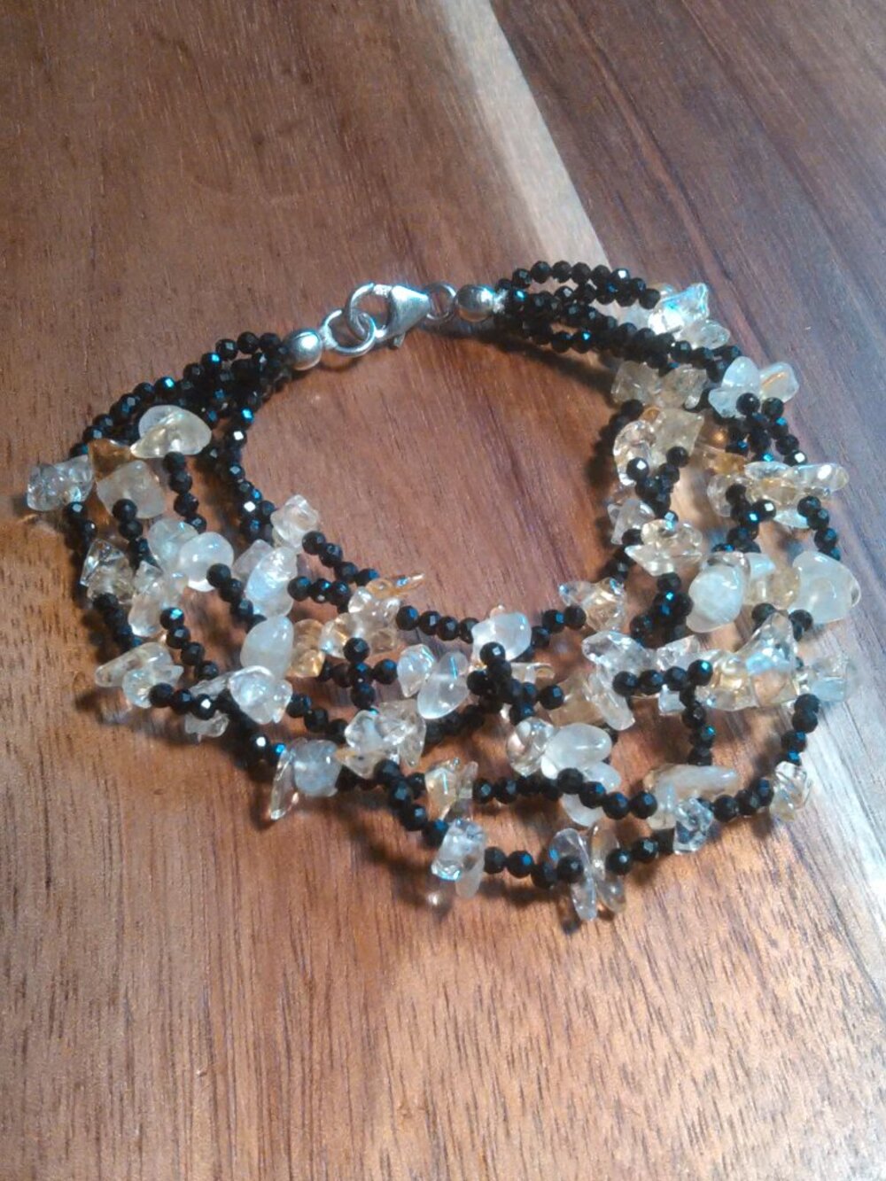 Citrine Chips and Black Spinel Sterling Silver Bracelet (Size 7.25 Inch)
